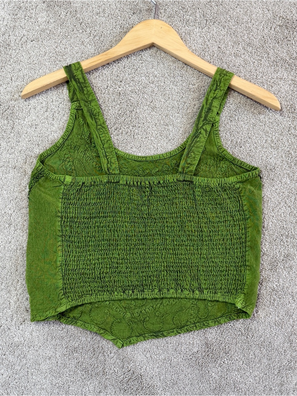 Embroidered Handkerchief Top Sleeveless Boho in Lime Green Free Size - Picture 5 of 9